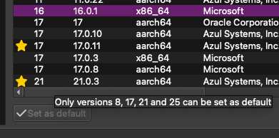 Setting as default only for LTS Java releases