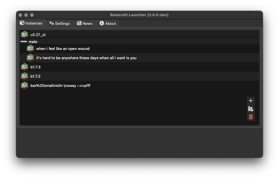Instances menu
